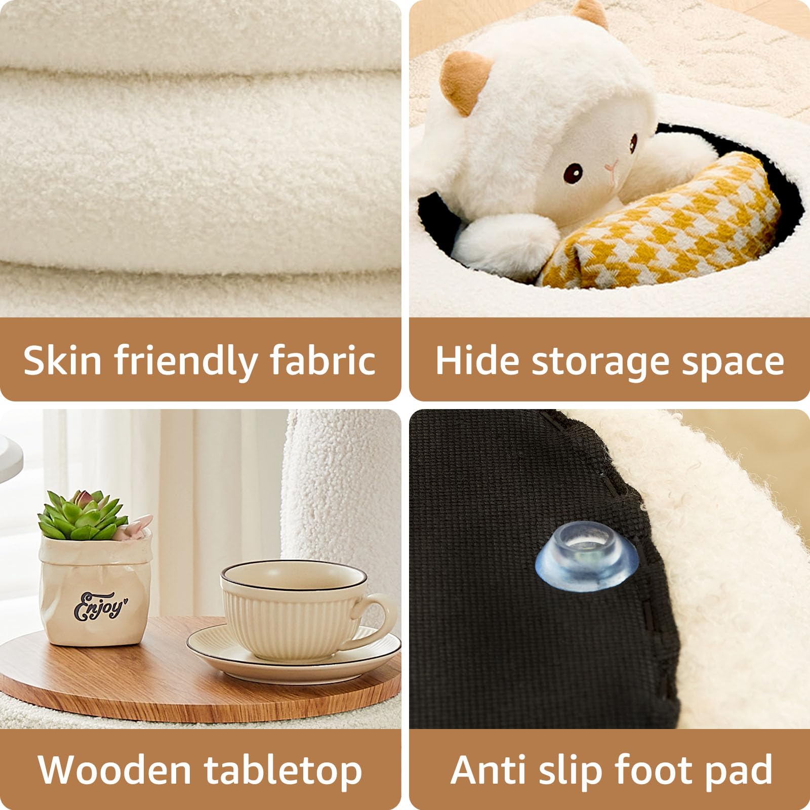 Wimarsbon Round Storage Ottoman, Modern Sherpa Footstool, Teddy Vanity Stool with Flip-Top Tray, Makeup Chair for Home Decor, Upholstered Footrest for Living Room & Bedroom (White S)