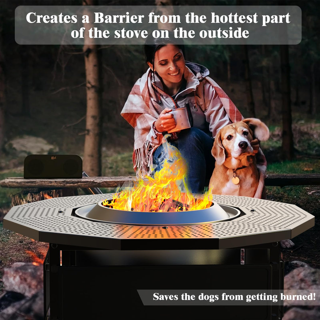 Larrik Surround Tabletop Use for Solo Stove Bonfire Ranger 2.0 and Mesa, Accessories for Solo Stove, Fire Pit Surround Table Adjustable with UV-Resistant Outdoor Fabric, Thick Metal Black