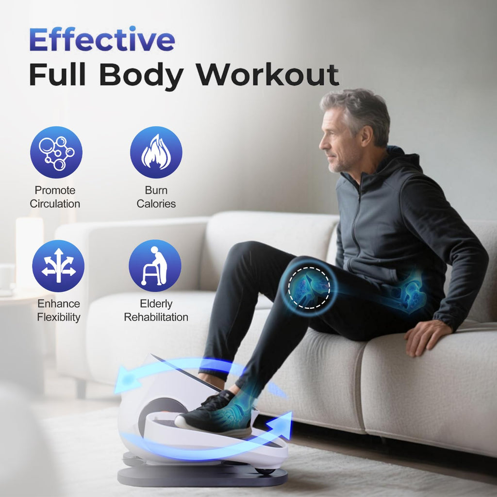 Under Desk Elliptical Machine, Electric Leg Exerciser While Sitting for Seniors with Remote Control, Whisper Quiet Motorized Seated Pedal Exerciser, Home Office Daily Use, No Assembly Required,White