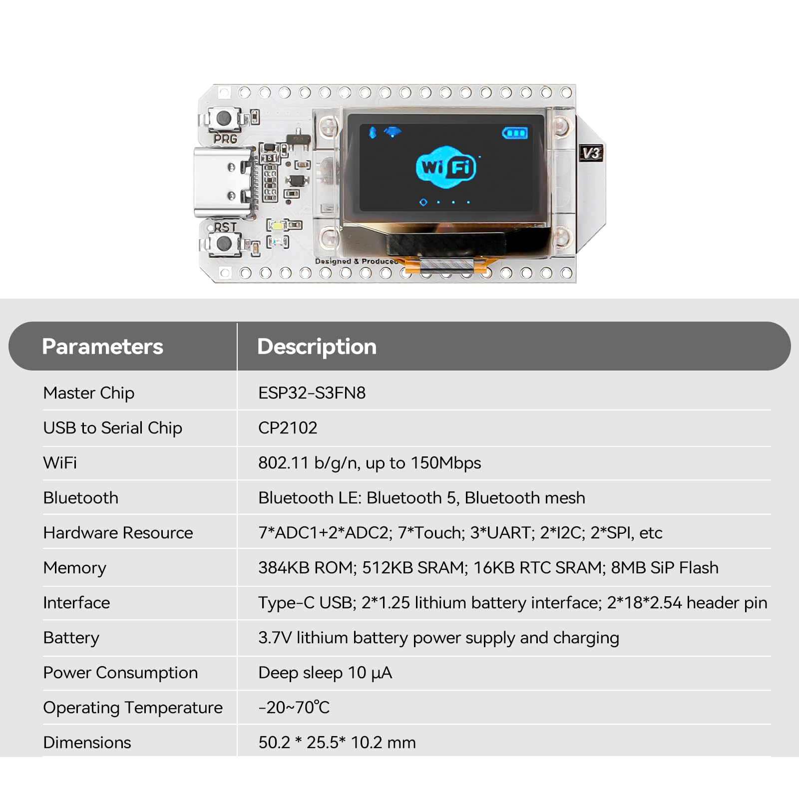 MakerFocus ESP32 OLED WiFi Kit V3 Integrated WiFi Bluetooth CP2102 IoT Development Board with 0.96-inch OLED Display for Arduino IoT Intelligent Scenes