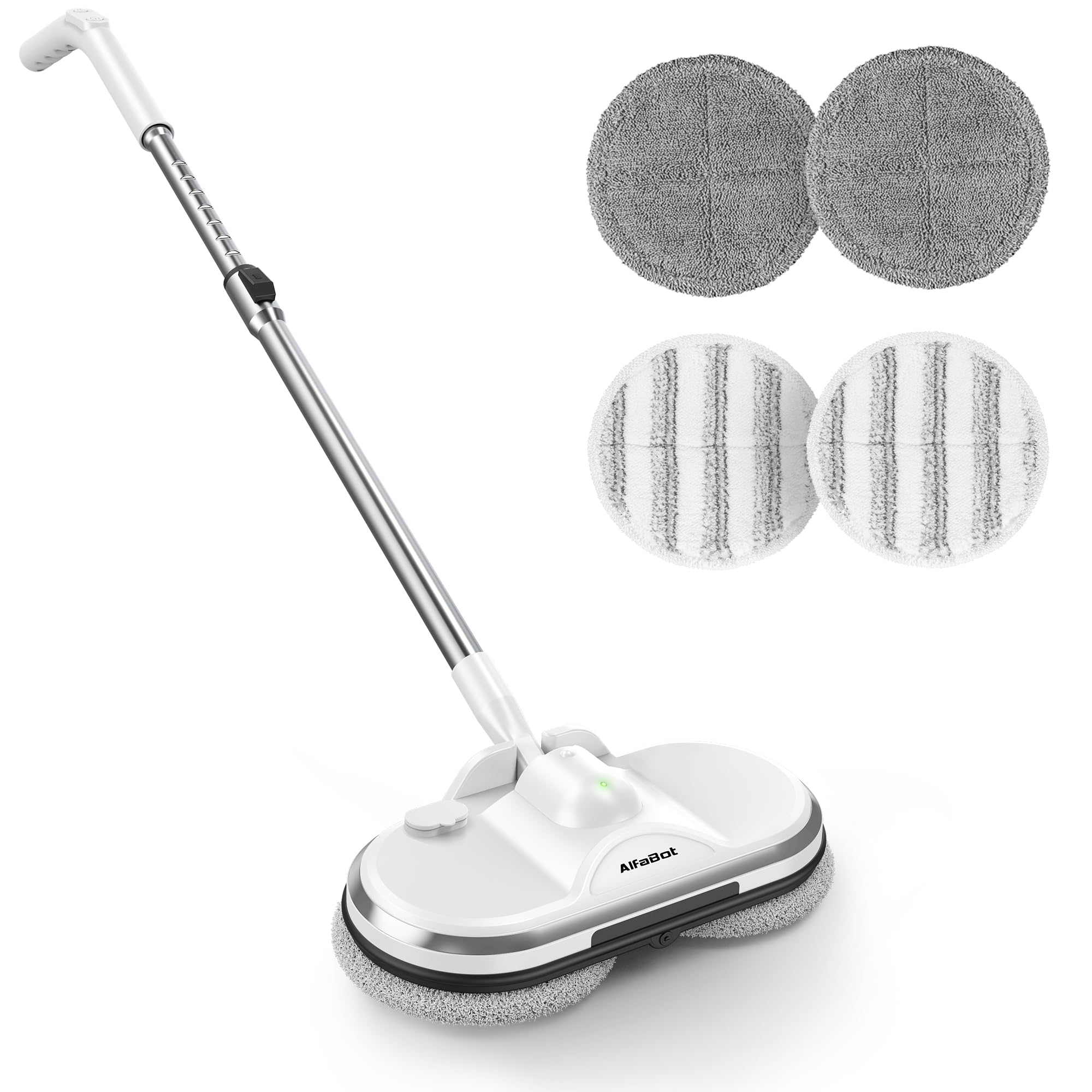 Cordless Electric Mop, WS24 Cordless Spin Mop for Floor Cleaning, Lightweight & Rechargeable Floor Cleaner with Water Sprayer and LED Headlight for Hardwood and Tile Floors, White