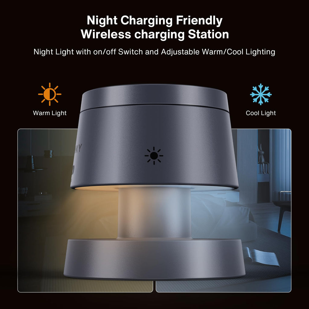 iVANKY Qi2 Certified 3 in 1 Mag-Safe Charger Stand, 15W Fast Magnetic Wireless Charging Station with Night Light for iPhone 17e 17 16 15 14 13 Pro Max, Apple Watch, AirPods 4/3/2/Pro(No AC Adapter)