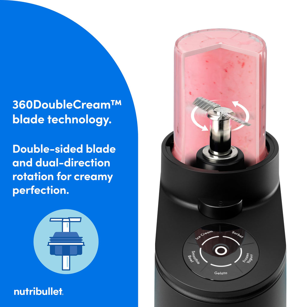 nutribullet Chill Ice Cream Maker, for Gelato, Sorbet, Frozen Yogurt, Smoothie Bowls, Compact Size, (2) Dishwasher Safe 16 oz. Pint Cups with Lids, Black, NBD50100AK
