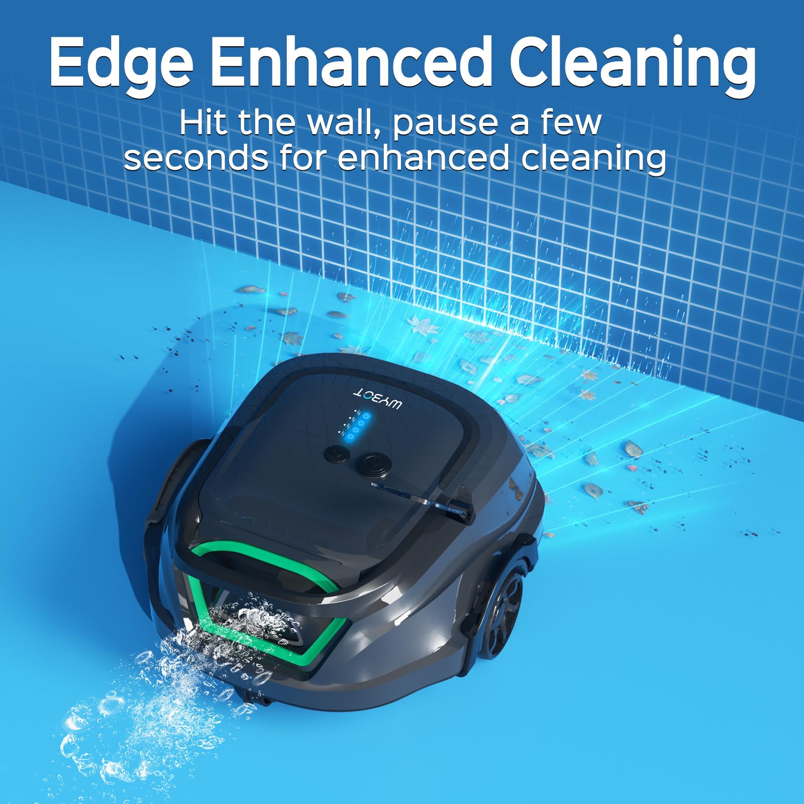 WYBOT A1 Robotic Pool Cleaner – Dual Layer Filtration, Strong Suction, 130 Mins Runtime, Robot Pool Vacuum for Above Ground and Flat Pools up to 1,100 Sq. Ft., 4 Cleaning Modes (Abyss Black Green)