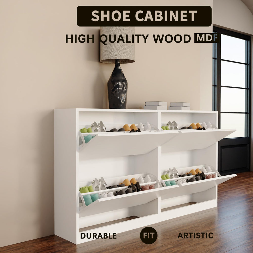 Ceredeme Shoe Cabinet with 2 Flip Drawers, Shoe Rack Organizer, Storage for Entryway with Adjustable Shelf, Hidden Cabinet for Hallway, Living Room, White 33" H x 28.7" W x 10.23" D