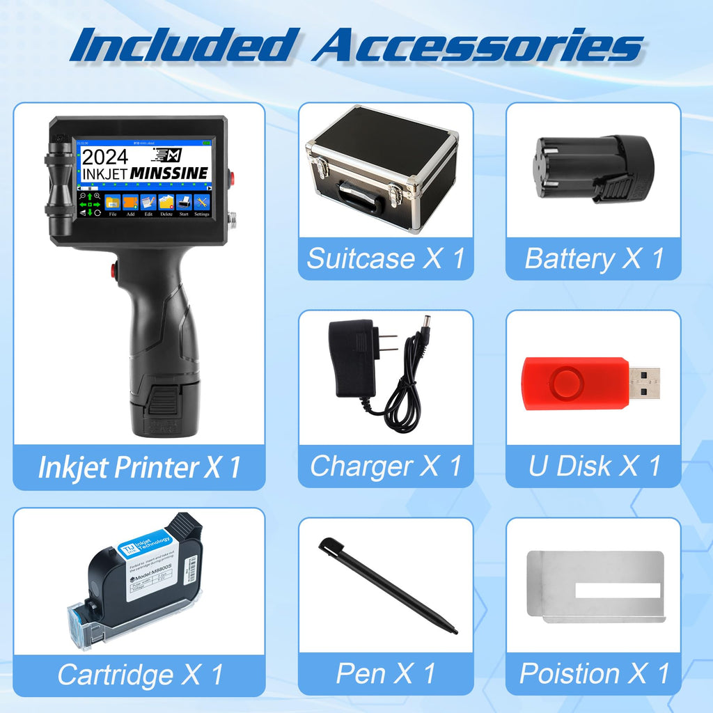 Minssine Handheld Inkjet Printer Gun MS-Z10 with 42ml Quick-Drying Ink Cartridge Portable Handheld Printer for Text/Barcode/Logo/QRCode/Counter/Batch Number/Date Coder(Printing Height: 0.08-0.5Inch)