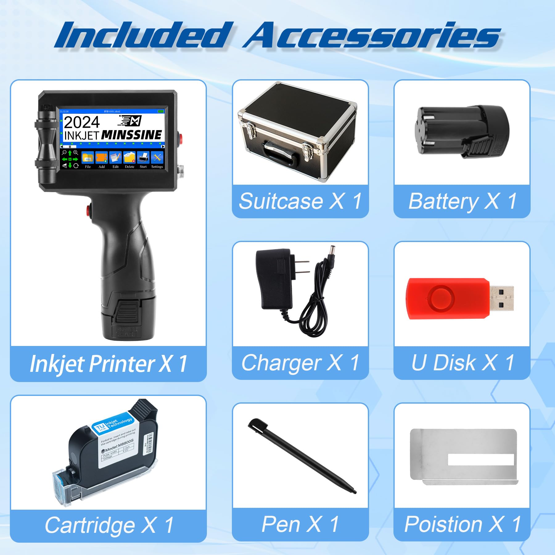 Minssine Handheld Inkjet Printer Gun MS-Z10 with 42ml Quick-Drying Ink Cartridge Portable Handheld Printer for Text/Barcode/Logo/QRCode/Counter/Batch Number/Date Coder(Printing Height: 0.08-0.5Inch)