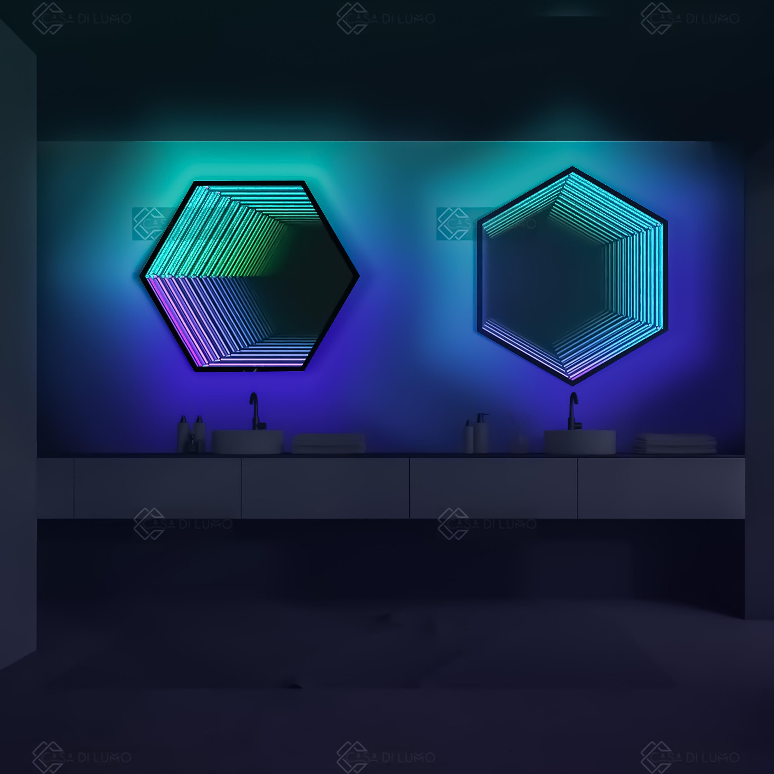 Casa Di Lumo Infinity Hexagon Mirror - LED Wall Lamp, Geometric RGB Colour Changing Wall Decor, Endless Magical Lighting, Holographic Portal (Small (11.8" / 30cm))