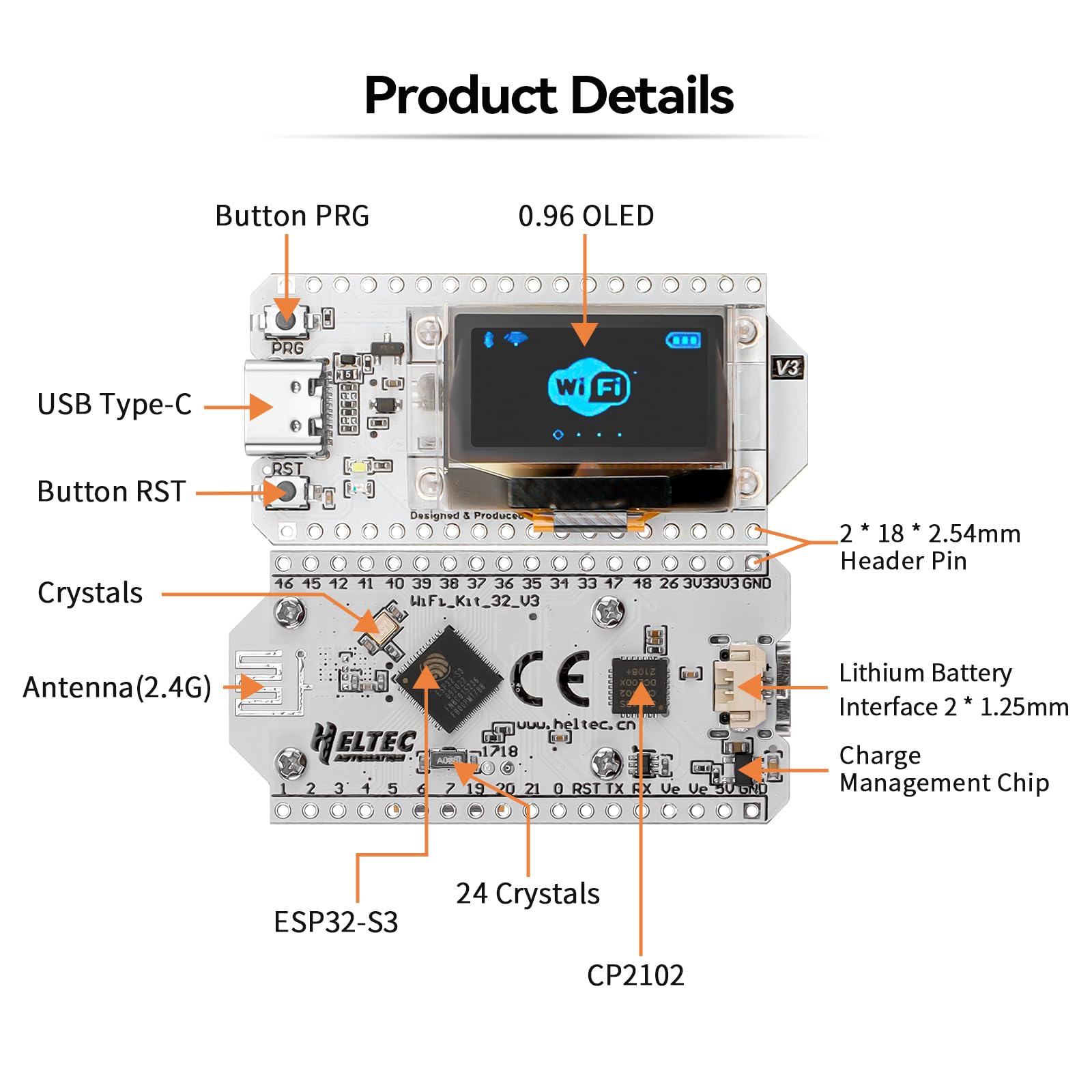 MakerFocus ESP32 OLED WiFi Kit V3 Integrated WiFi Bluetooth CP2102 IoT Development Board with 0.96-inch OLED Display for Arduino IoT Intelligent Scenes
