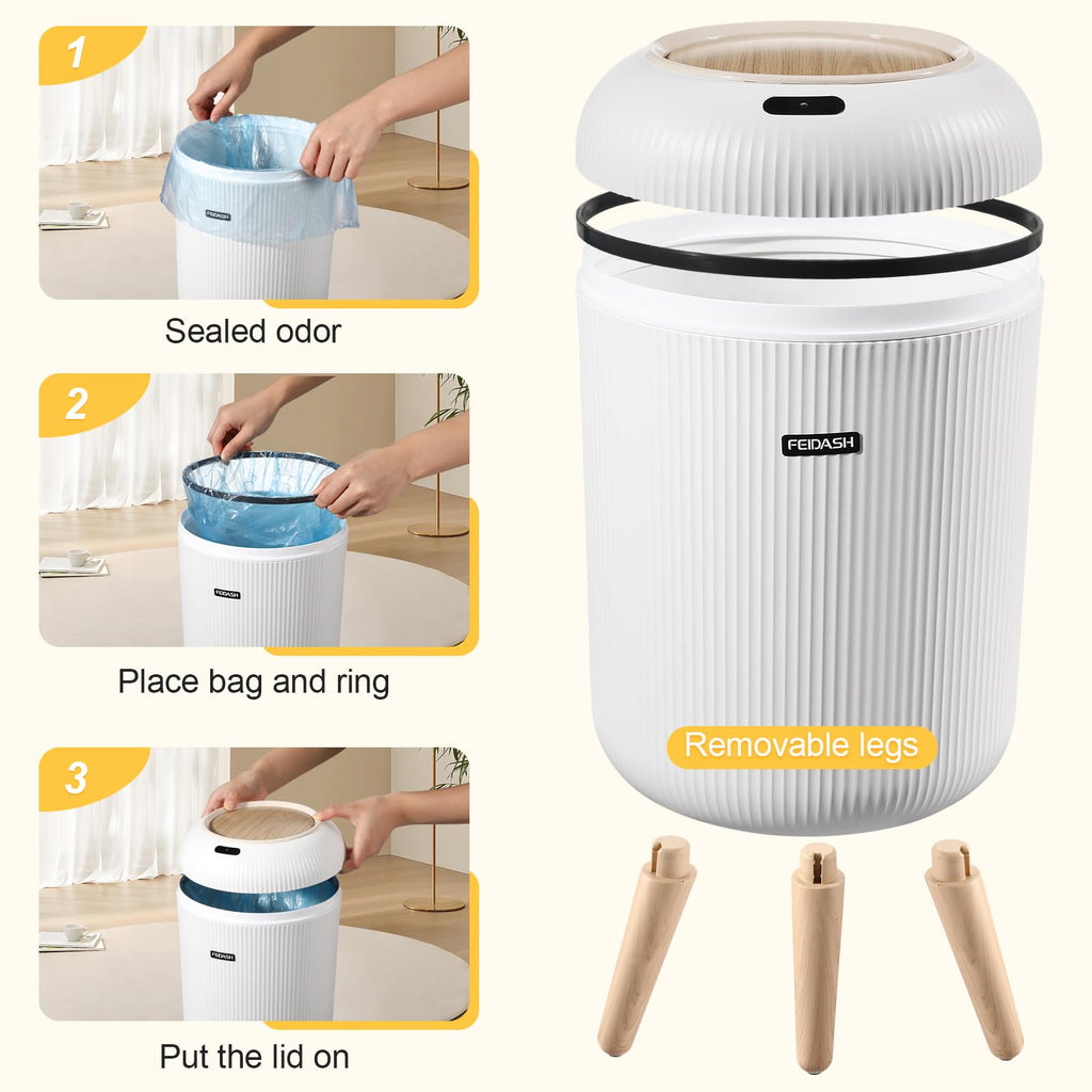 VZZNN 2 Pack Automatic Motion Sensor Trash Cans, 3 Gallon / 11L Touchless Trash Bins with Removable Legs, Slim Waterproof Design for Bathroom, Kitchen, Bedroom, and Office - White