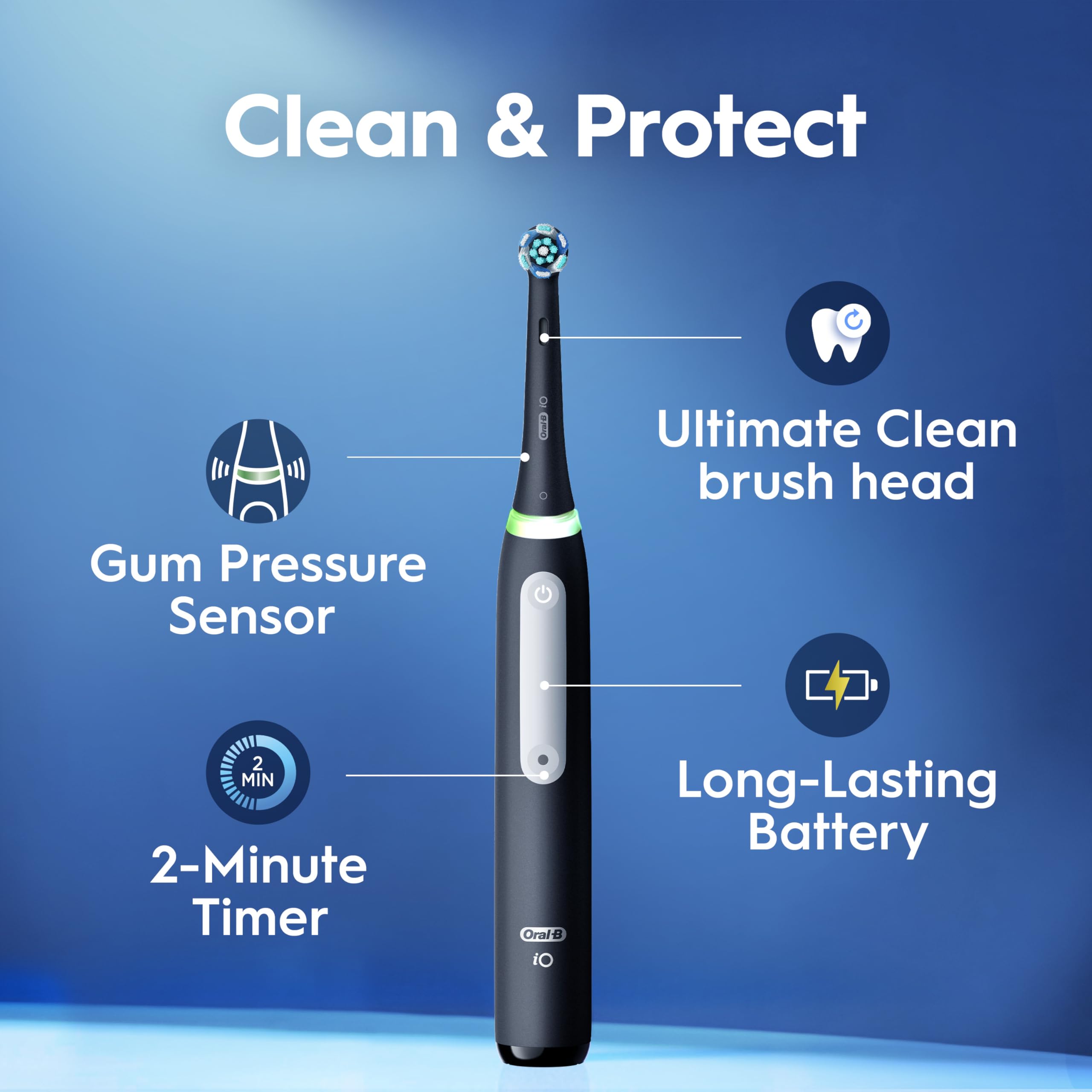 Oral-B iO Series 3 Limited Deep Clean Rechargeable Electric Toothbrush for Adults, Black, 3 Modes, Smart Pressure Sensor, Plaque Removal and Gum Care, 2 Replacement Brush Heads, Travel Case