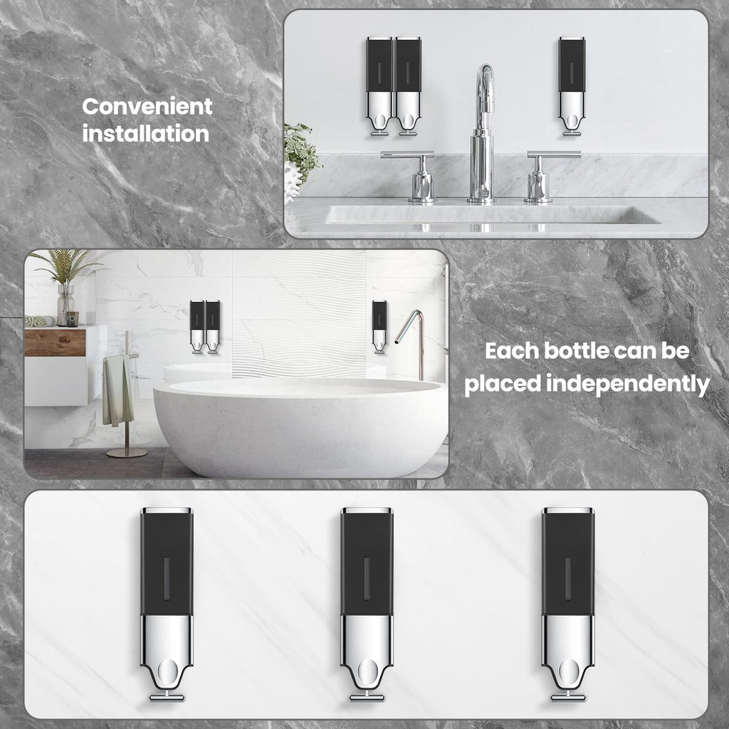 EHORIA 3-in-1 Quadrate Dispensers for The Shower,Shower soap Dispenser,Conditioner Dispenser, Shampoo Dispenser,No Drilled Wall Mounted Distributor,Hotel,Bathroom,Home