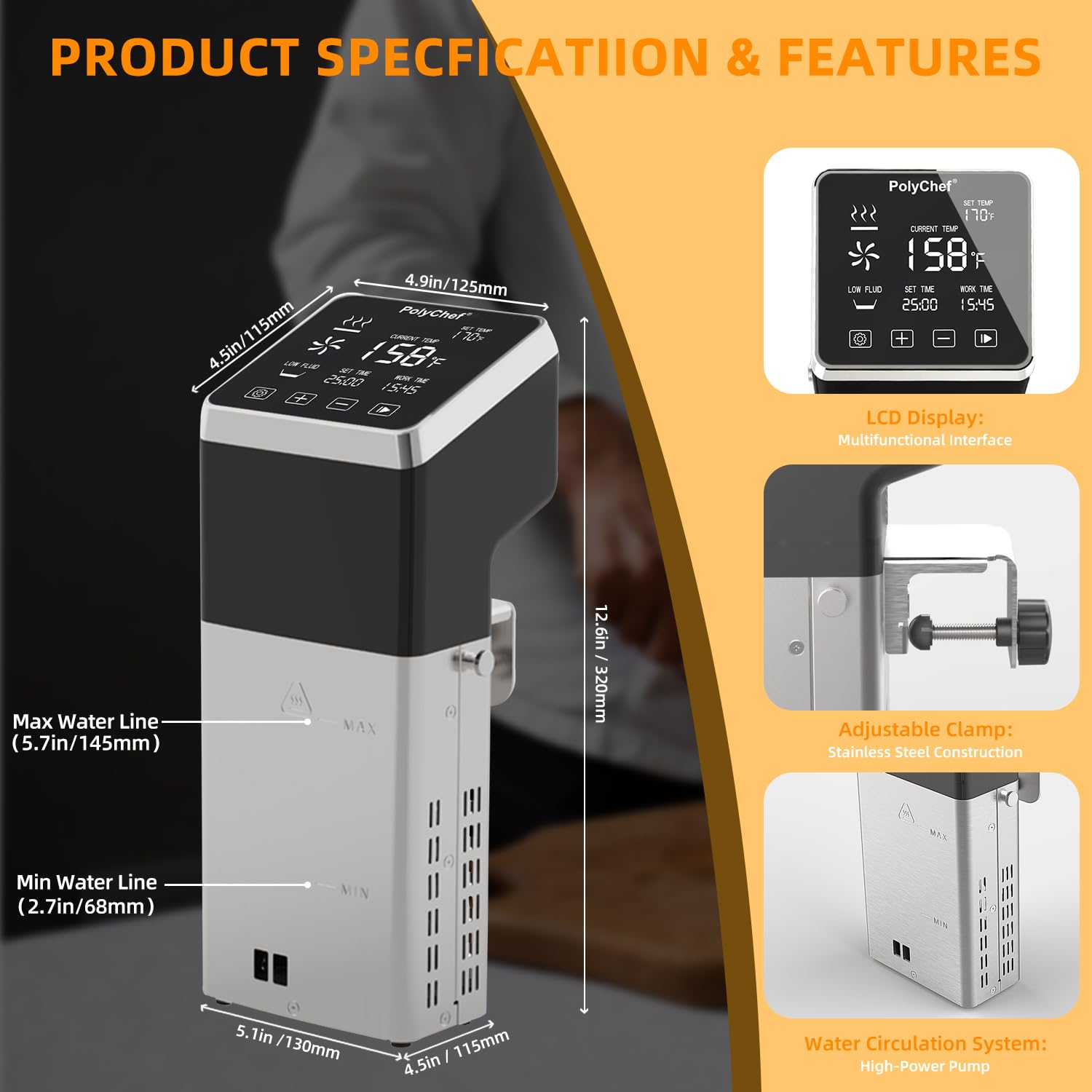 Anchorchef 1400W Sous Vide Cooker, Precision Immersion Circulators with large Touchscreen Accurate Temperature Timer (120V with WiFi)