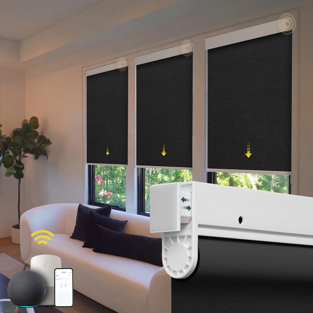 Motorized Blackout Blinds - Automatic Cordless Roller Shades with Remote Control (Black, 35 x 72)