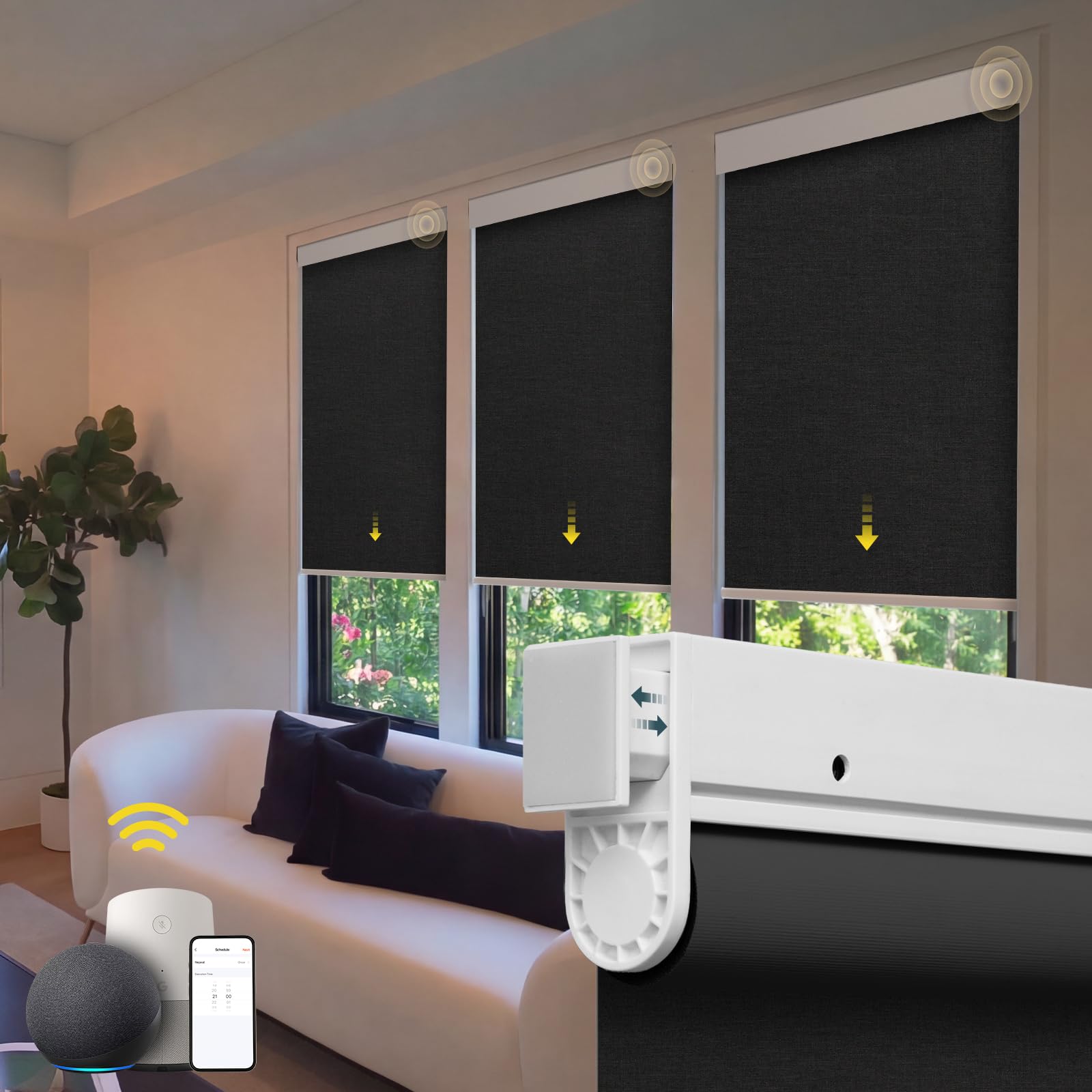 Motorized Blackout Blinds - Automatic Cordless Roller Shades with Remote Control (Black, 35 x 72)