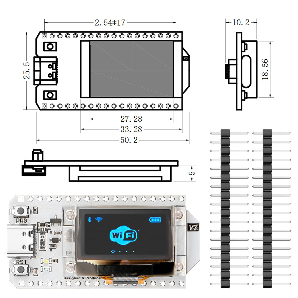 MakerFocus ESP32 OLED WiFi Kit V3 Integrated WiFi Bluetooth CP2102 IoT Development Board with 0.96-inch OLED Display for Arduino IoT Intelligent Scenes