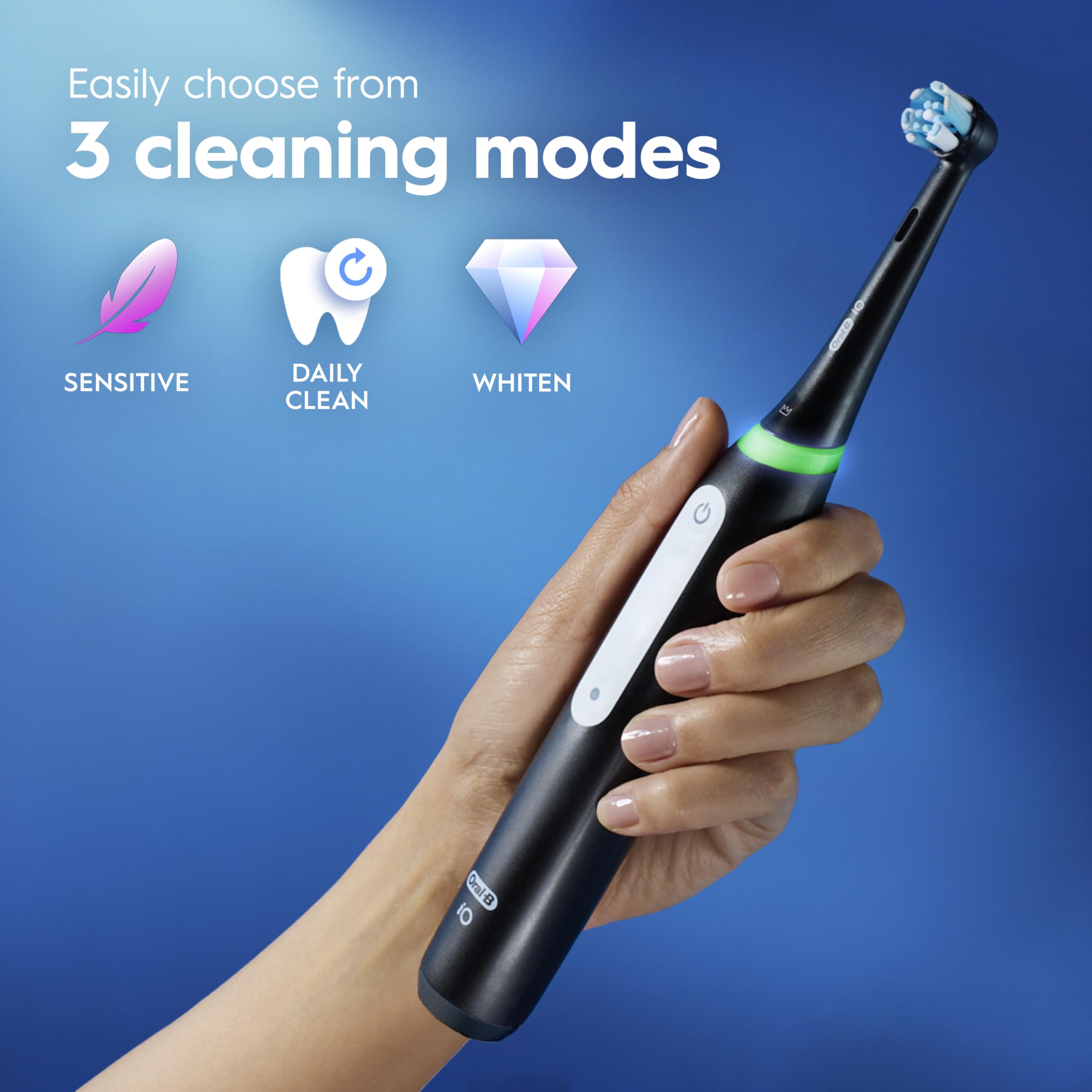 Oral-B iO Series 3 Limited Deep Clean Rechargeable Electric Toothbrush for Adults, Black, 3 Modes, Smart Pressure Sensor, Plaque Removal and Gum Care, 2 Replacement Brush Heads, Travel Case