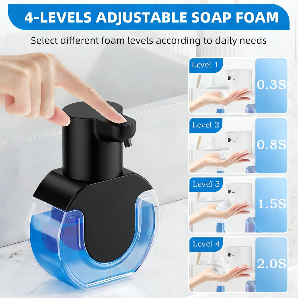 Ipefan Automatic Soap Dispenser Touchless,Rechargeable Foaming Soap Dispenser,15oz/420ml Smart Hand Soap Dispensers,4-Level Adjustable,Wall Mount for Bathroom Kitchen Dish Soap,Hands-Free (Black)