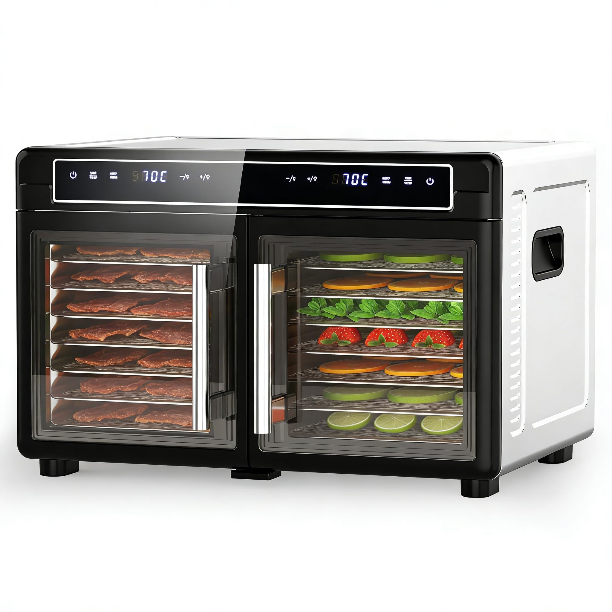 Electactic Food Dehydrator, Dual Chamber Design - Independent Temp Control - Flavor Separation - Keep Warm Mode, 176℉ Meat Dehydrator for Jerky, Fruit, Vegetables, Herbs - 16 Stainless Steel Trays