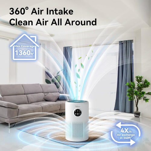 Air Purifiers for Home Up to 1360 Ft², Tailulu HEPA Air Purifiers for Bedroom Large Room with Washable Filter for Pet Dander Smoke Odor Dust Pollen with Timer Fragrance Sponge Sleep Mode