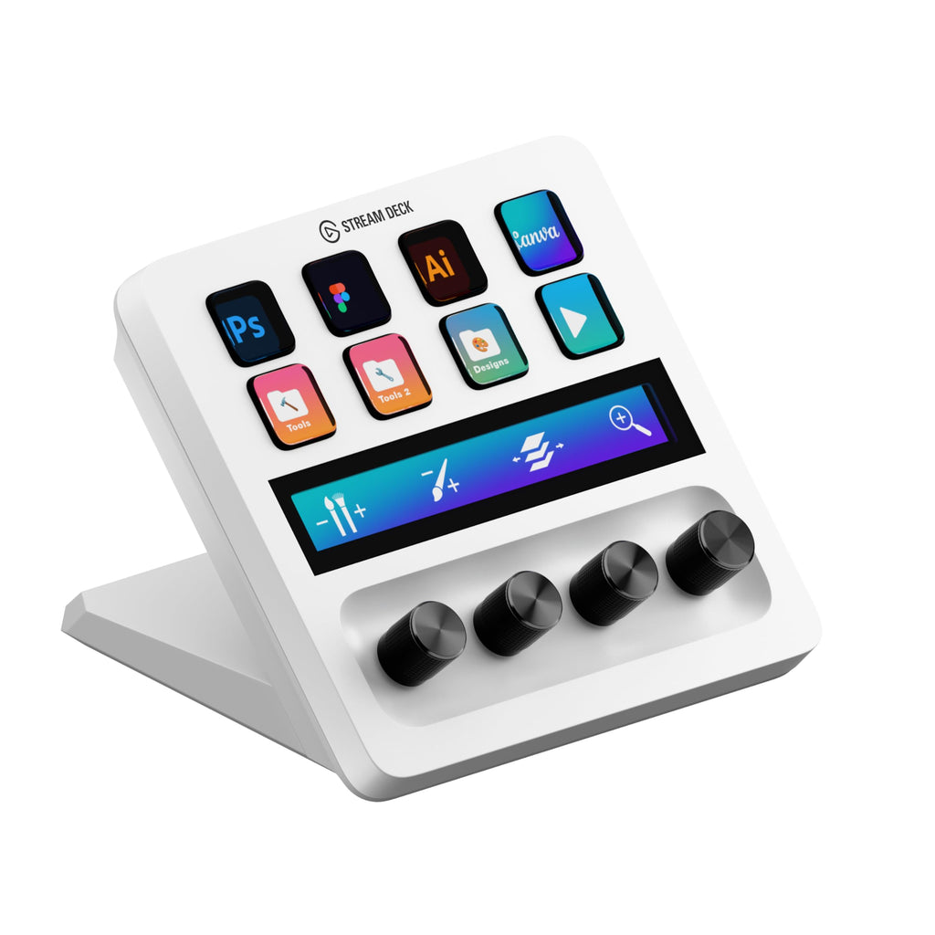 Elgato Stream Deck + White, Audio Mixer, Production Console and Studio Controller for Content Creators, Streaming, Gaming, with customizable touch strip dials and LCD keys, works with Mac and PC