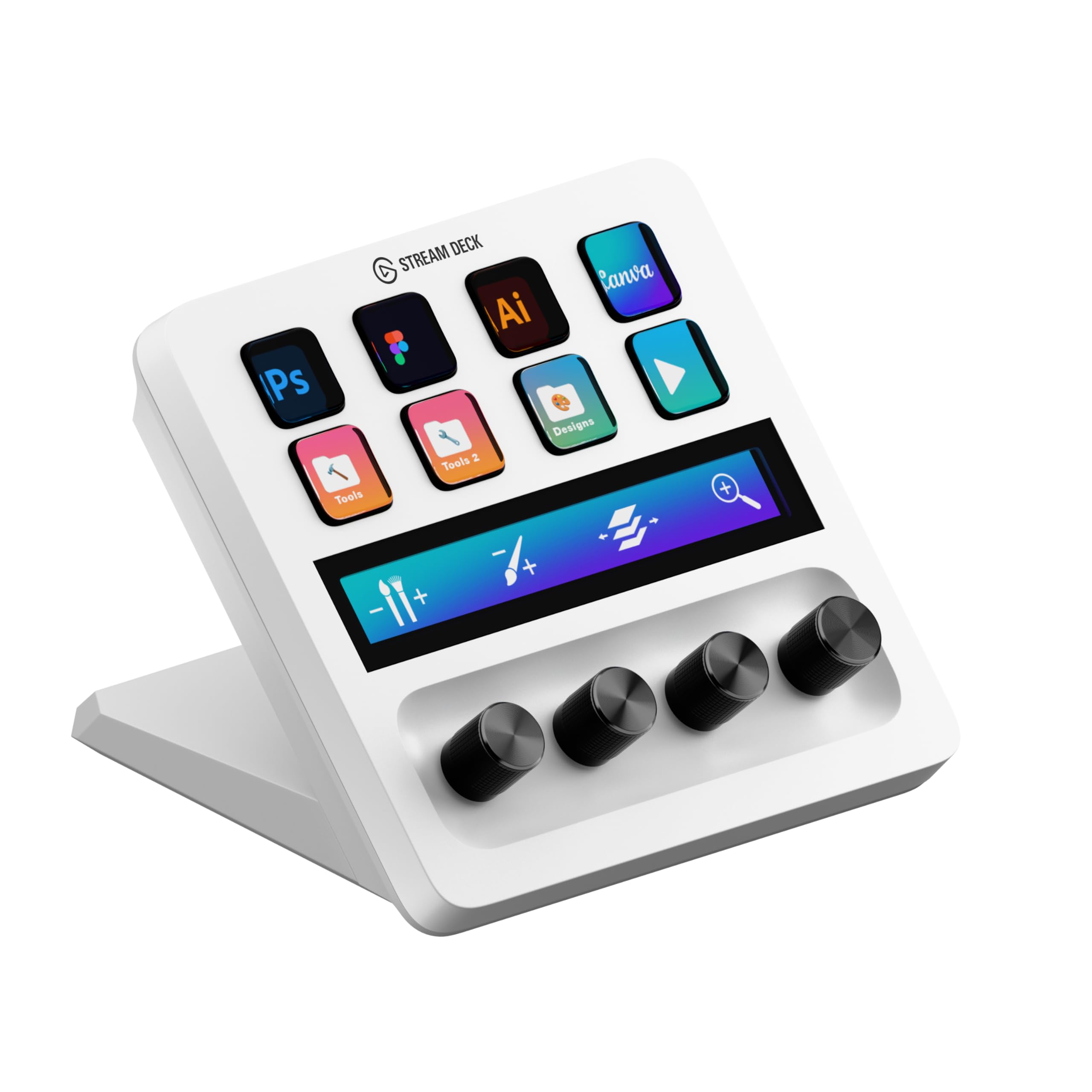 Elgato Stream Deck + White, Audio Mixer, Production Console and Studio Controller for Content Creators, Streaming, Gaming, with customizable touch strip dials and LCD keys, works with Mac and PC
