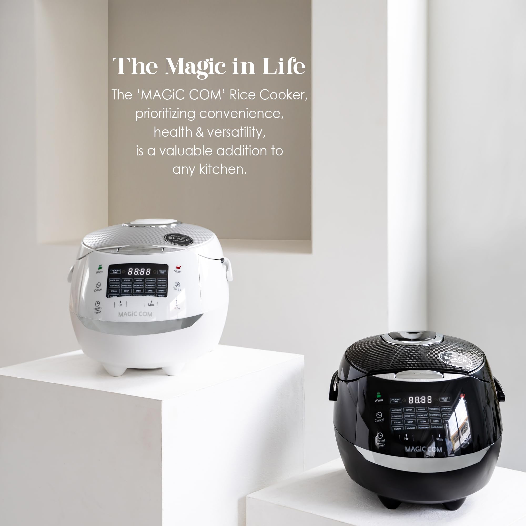 MAGiC COM multi-Functional Digital Rice Cooker 10 Cup Uncooked (20 Cup Cooked), 15-in-1 Programmable Electric Rice & Grain Cooker with Auto Clean, Non-Stick Pot, Steamer Basket, 24H Delay Timer, and Auto Keep Warm(Black)
