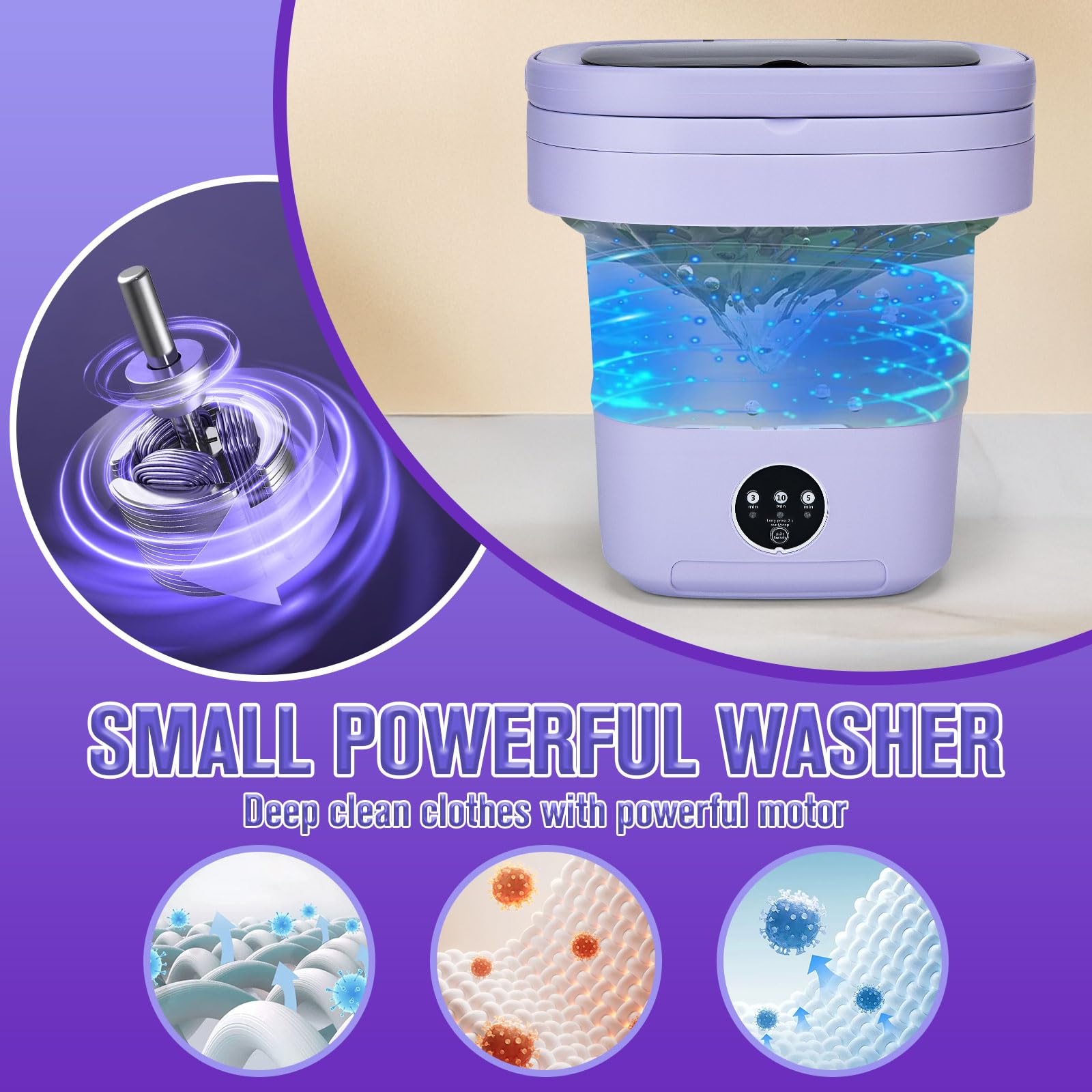 Mini Washing Machine 16L Foldable Small Washer for Underwear, Socks, Baby Clothes - 3 Cleaning Modes with Spin Dryer Basket Ideal for Apartment, RV, Travel, Dorm