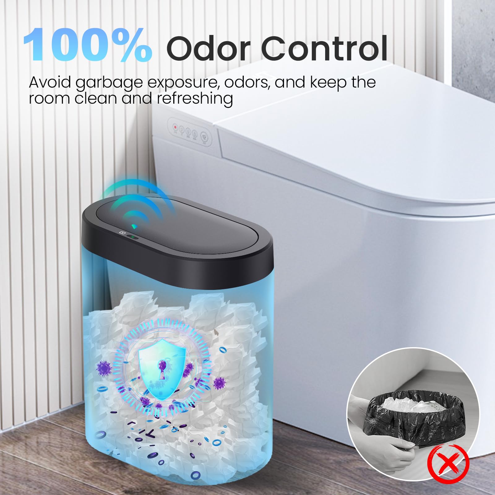 jinligogo 3 Pack 5 Gallon Bathroom Trash Can with Lid, Automatic Motion Sensor Black Trash Can, Touchless Slim Waterproof Garbage Bin for Kitchen, Bedroom, Office, and Bathroom