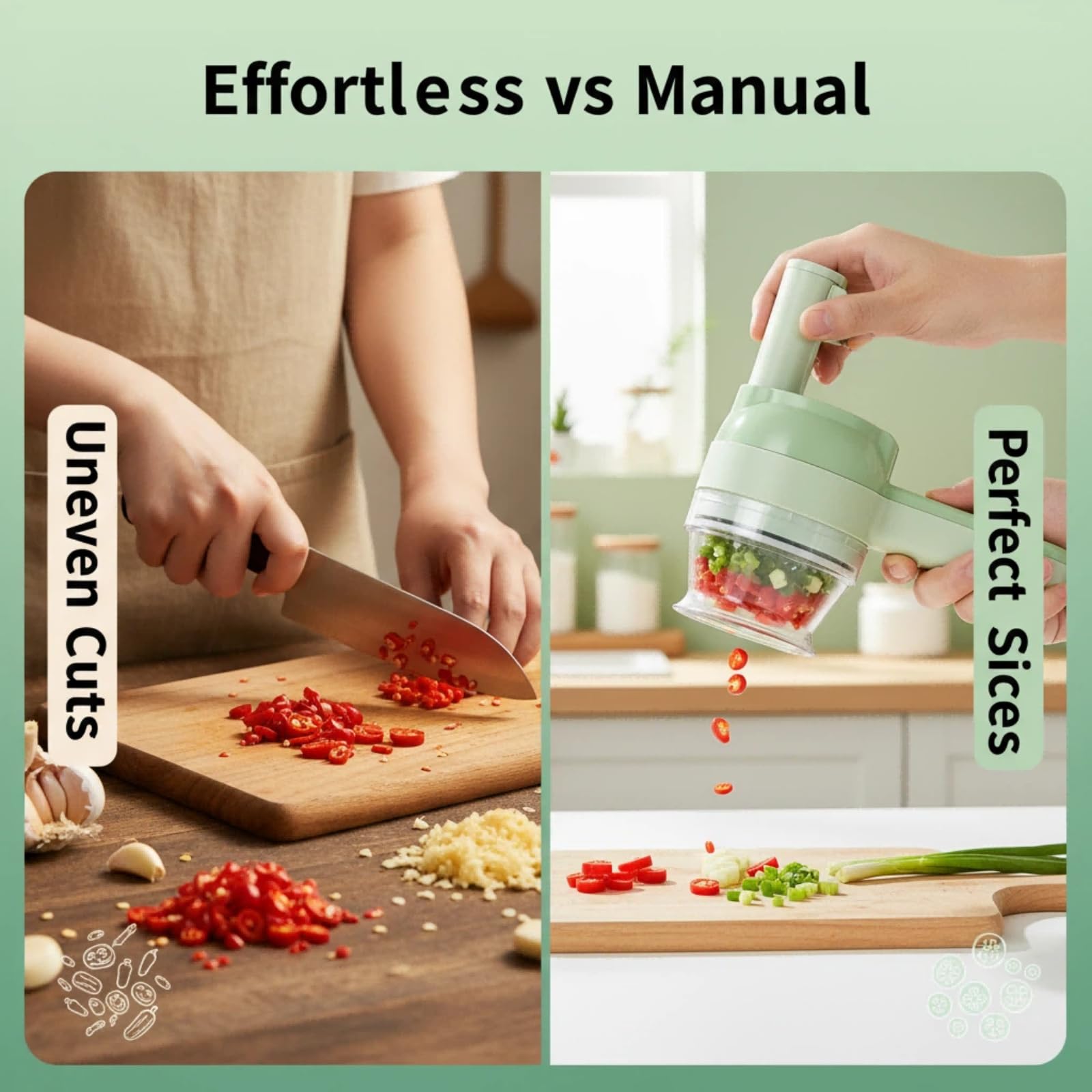Multi functional electric vegetable slicers，4-in-1vegetable cutter, garlic chopper mini, garlic food processor, electric wireless food slicer