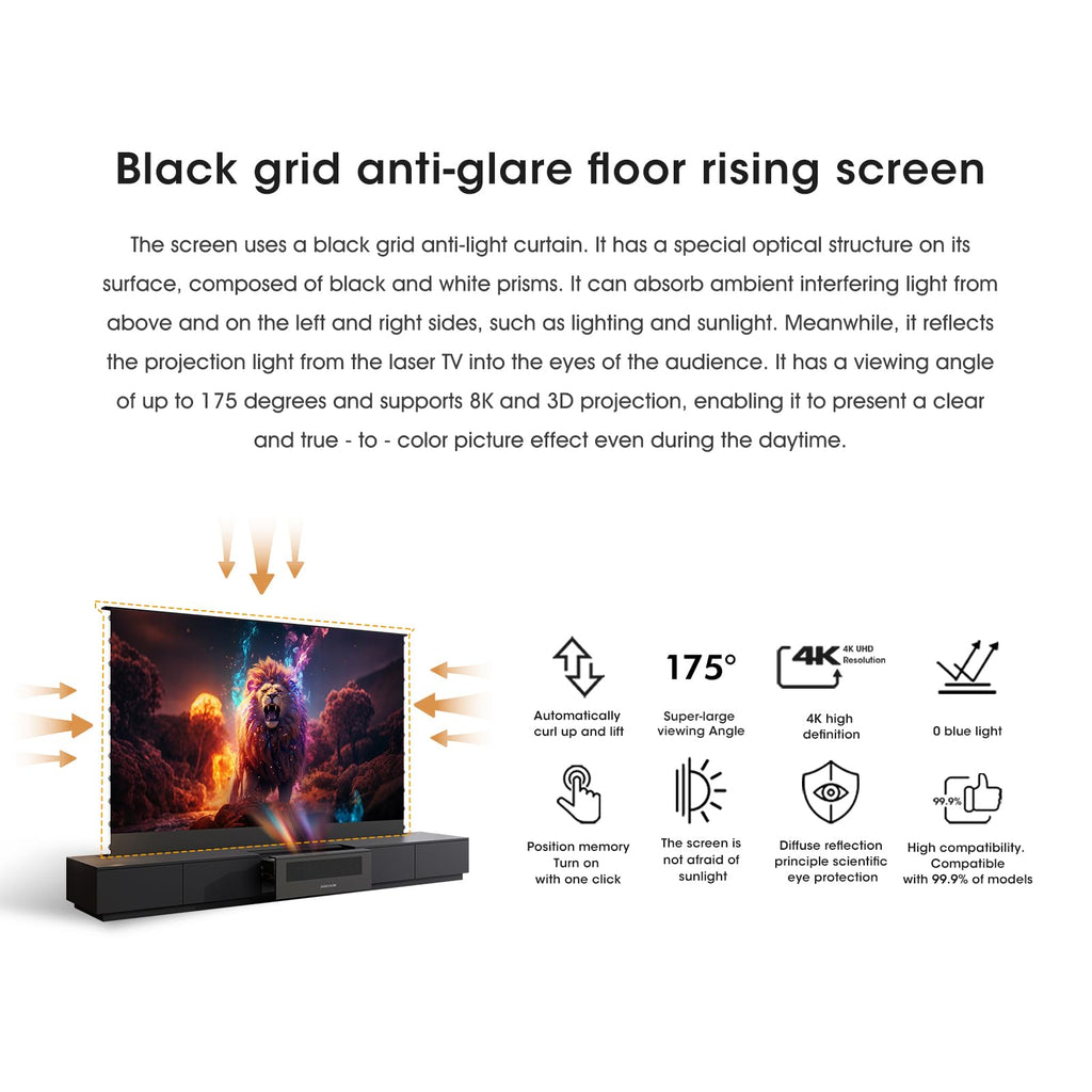 Julycode Motorized Laser TV Cabinet with ALR Floor-Rising Screen for Ultra - Short Throw Projector(100-inch Laser Cabinet) (Black, 120'' Laser Cabinet)