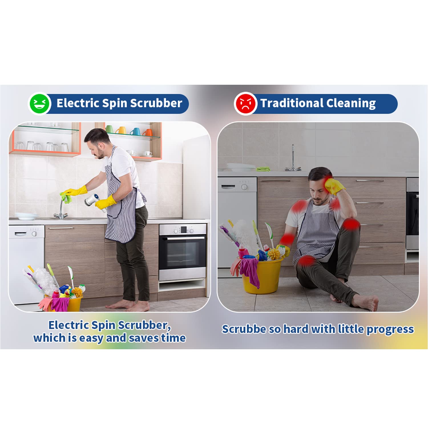 GEERLEPOL Electric Spin Scrubber, Power Scrubber Cordless Shower for Cleaning with LED Display, Bathroom, Tub, Kitchen Stove, Tile Grout 4 Brush Heads (White)
