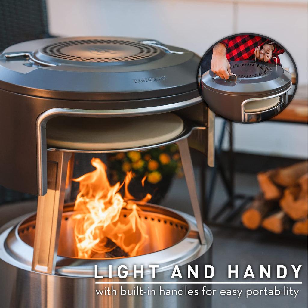 Solo Stove Yukon Pi Fire | Pizza Oven Accessory for Yukon Fire Pit, Incl. Carry Case & Cordierite Pizza Stone, Wood Burning Assembly, Stainless Steel, (H x Dia): 19.1 x 26.5 in