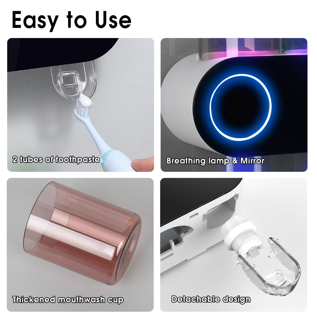 iHave Wall Mounted Electric Toothbrush Holders with 3 Cups, UV Sanitizer, Toothpaste Dispenser, Smart Home Bathroom Accessories & Decor, Black