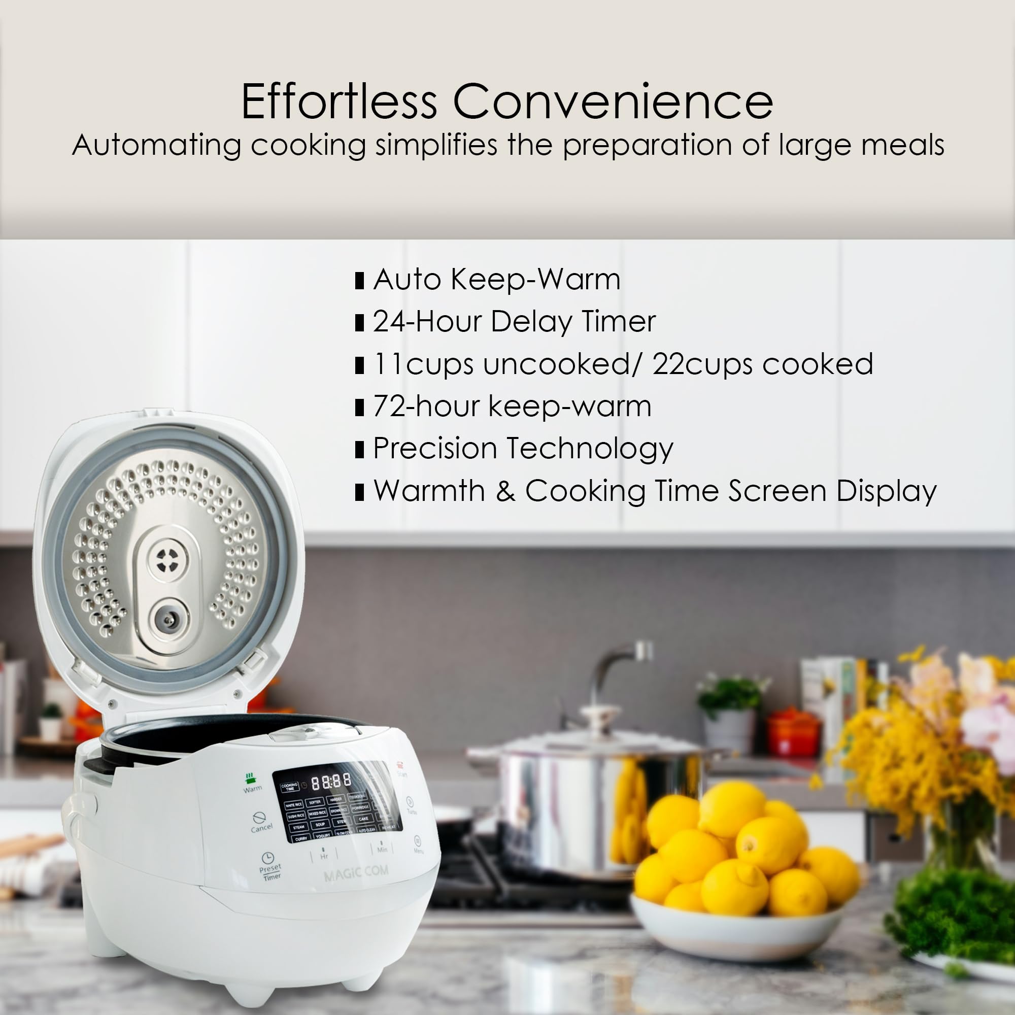MAGiC COM multi-Functional Digital Rice Cooker 10 Cup Uncooked (20 Cup Cooked), 15-in-1 Programmable Electric Rice & Grain Cooker with Auto Clean, Non-Stick Pot, Steamer Basket, 24H Delay Timer, and Auto Keep Warm(Black)