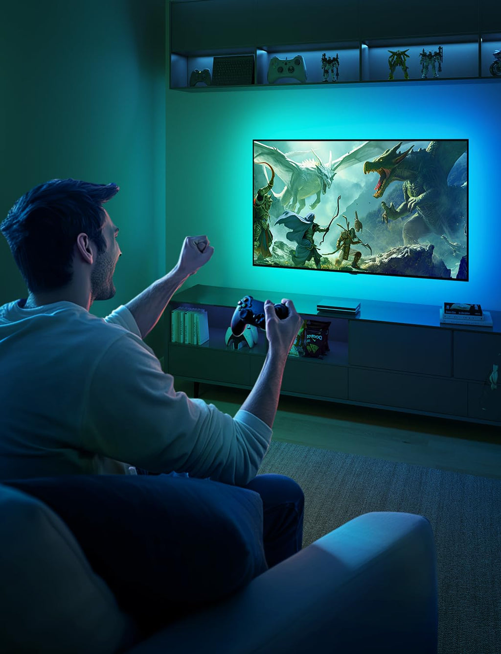 Govee HDMI 2.1 Sync Box 2, AI Sync Box with TV Backlight, Supports 8K@60Hz, 4K@144Hz, VRR and ALLM, Works with SmartThings, Matter and Alexa, RGBIC LED Light Strip for 55-65 inch TVs, 75 LEDs/m