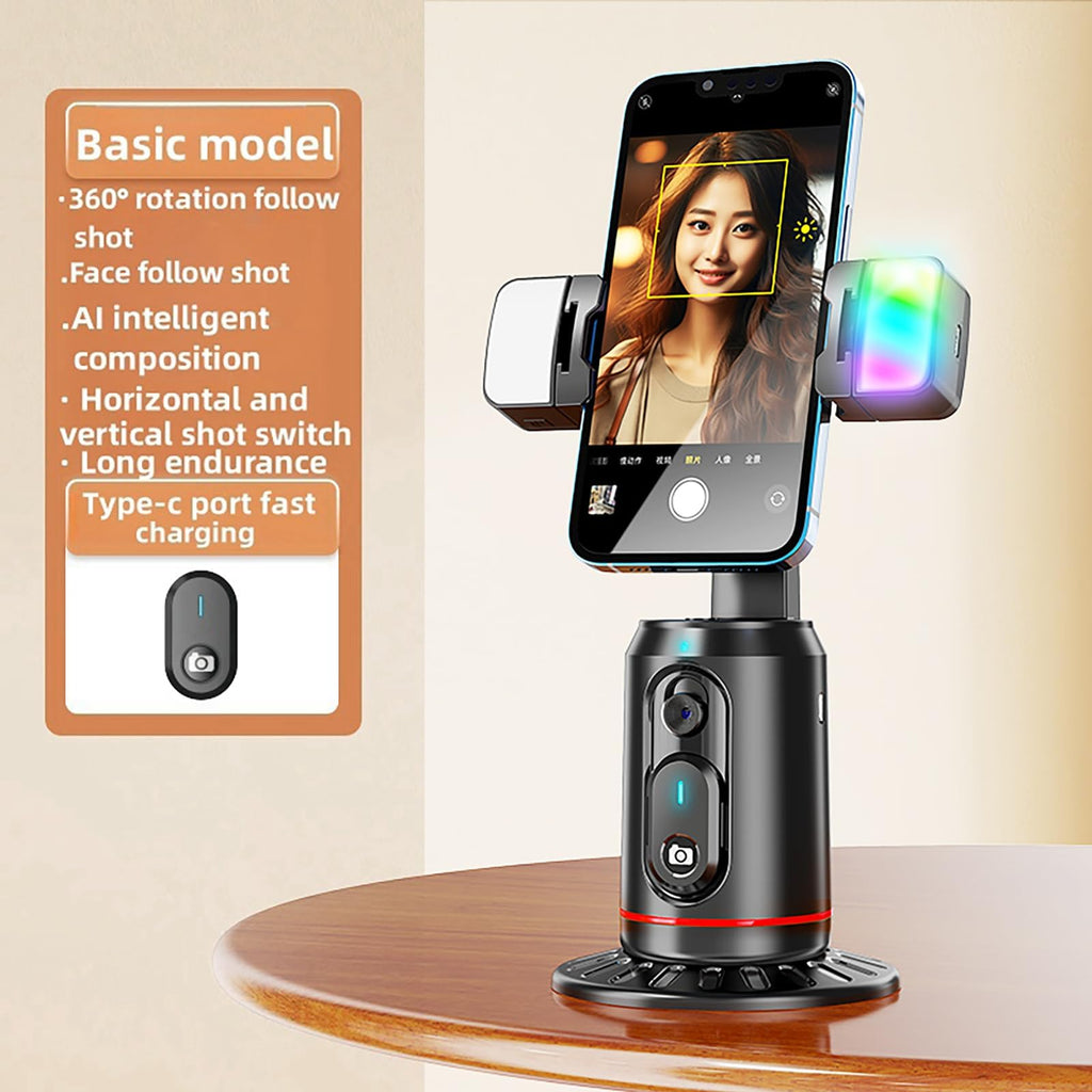 Crienten Auto Face Tracking Tripod, 360° AI Face Tracking Phone Holder with Remote, No App，Smart Phone Stand for iPhone & Android, Rechargeable Tripod for Video Recording, Live Streaming, TikTok, Vlog