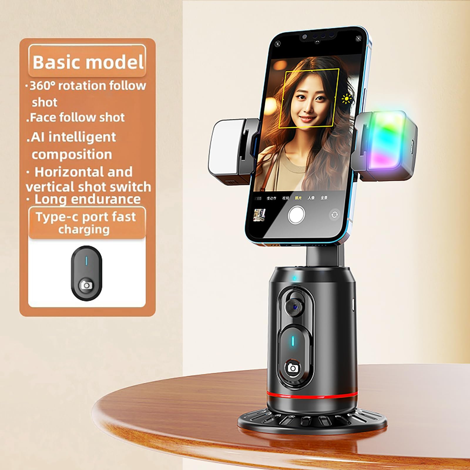 Crienten Auto Face Tracking Tripod, 360° AI Face Tracking Phone Holder with Remote, No App，Smart Phone Stand for iPhone & Android, Rechargeable Tripod for Video Recording, Live Streaming, TikTok, Vlog