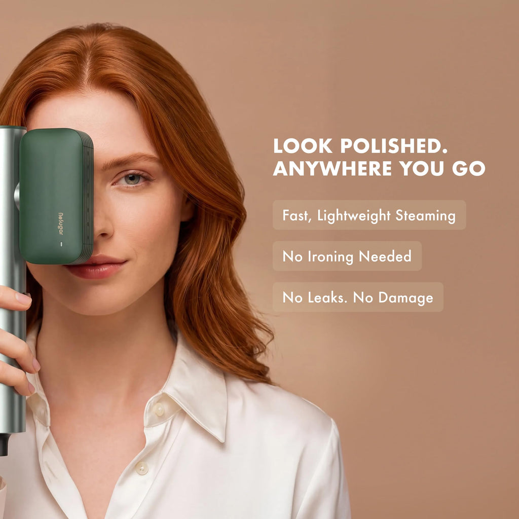 Nesugar G2 Travel Garment Steamer - Handheld Garment Steamer for Instant Wrinkle Smoothing - Rotating Head - Quick Heat-Up - Sleek Profile - Compact Size - Flat Ironing - Green