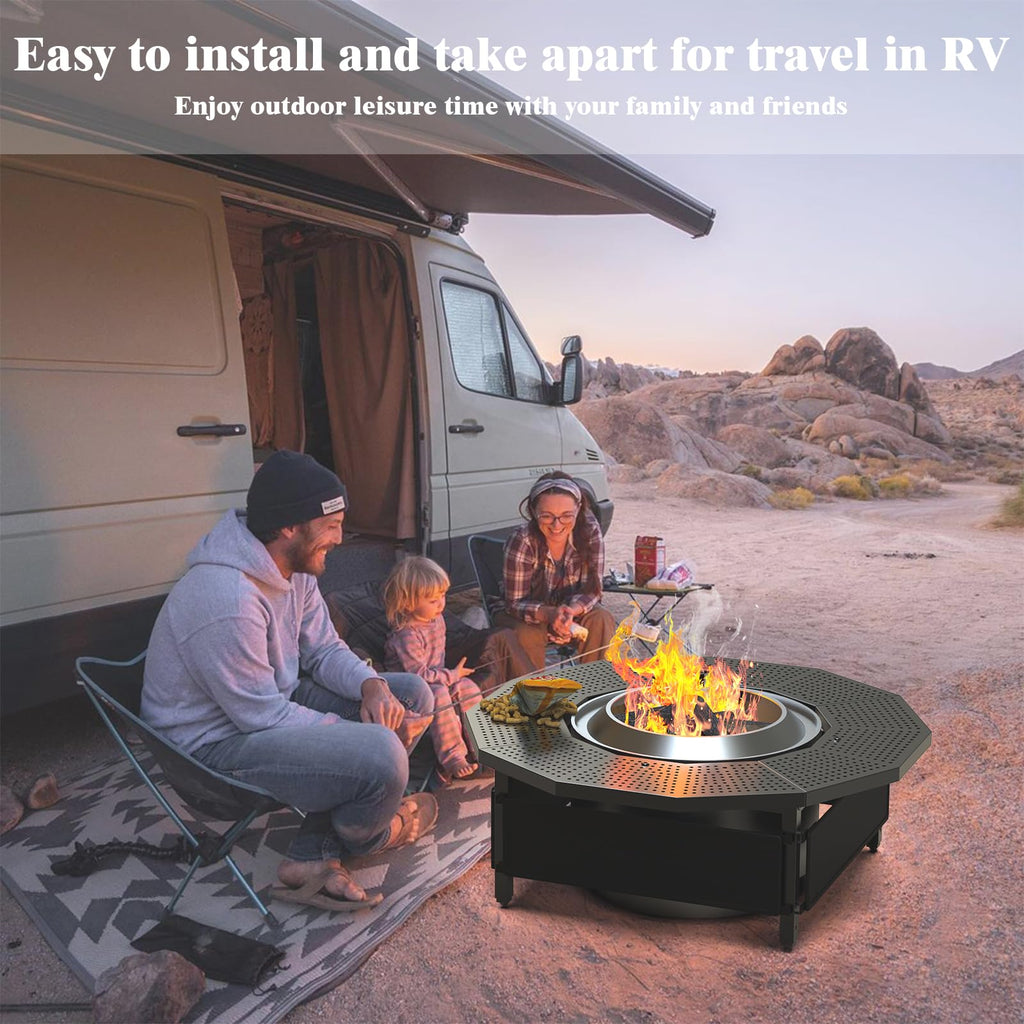 Larrik Surround Tabletop Use for Solo Stove Bonfire Ranger 2.0 and Mesa, Accessories for Solo Stove, Fire Pit Surround Table Adjustable with UV-Resistant Outdoor Fabric, Thick Metal Black