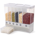 Skdqiee Wall Mounted 6-Grid Rice Dispenser, 22 lbs Large Capacity Dry Food Cereal Storage, Press Button Quantitative Output with Transparent Drawer for Kitchen Pantry Organization