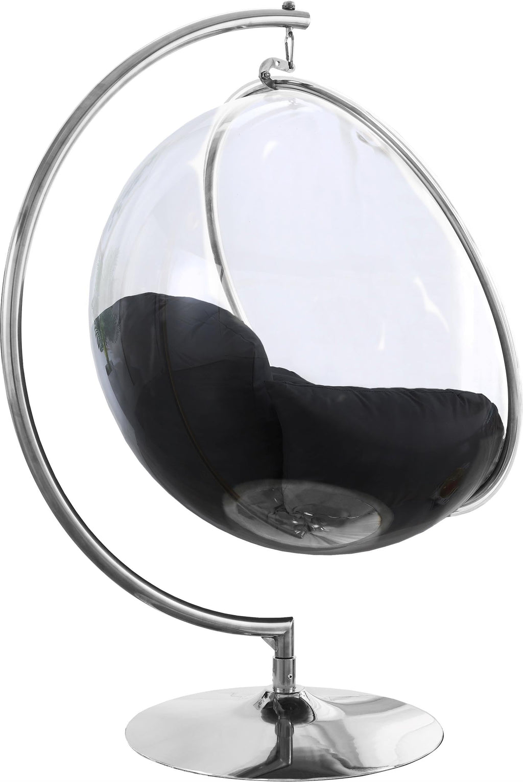 Meridian Furniture 507Black Luna Collection Modern | Contemporary Clear Acrylic Accent Swing Chair with Durable Metal Base and Fabric Seat, Black, Chrome Finish, 41.5" W x 29.5" D x 64" H