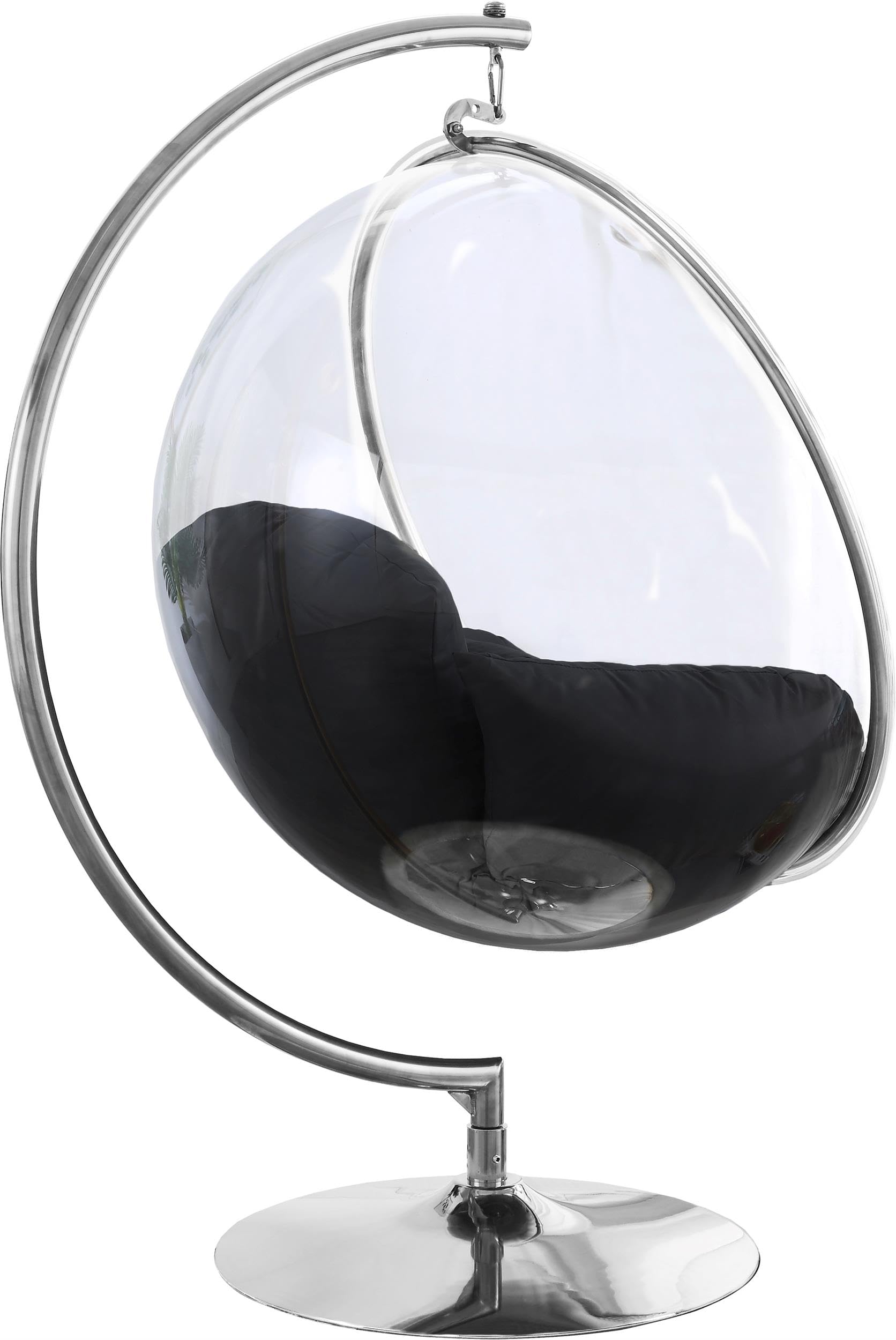 Meridian Furniture 507Black Luna Collection Modern | Contemporary Clear Acrylic Accent Swing Chair with Durable Metal Base and Fabric Seat, Black, Chrome Finish, 41.5" W x 29.5" D x 64" H