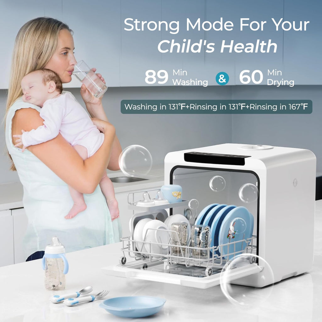 EUHOMY Countertop Dishwasher Portable, 8 Programs Mini Dishwasher with 5L Built-in Water Tank and Inlet hose, No Hookup Needed, Dish Washer with Self Clean/Baby Care/Air Dry, for Apartments & RVs
