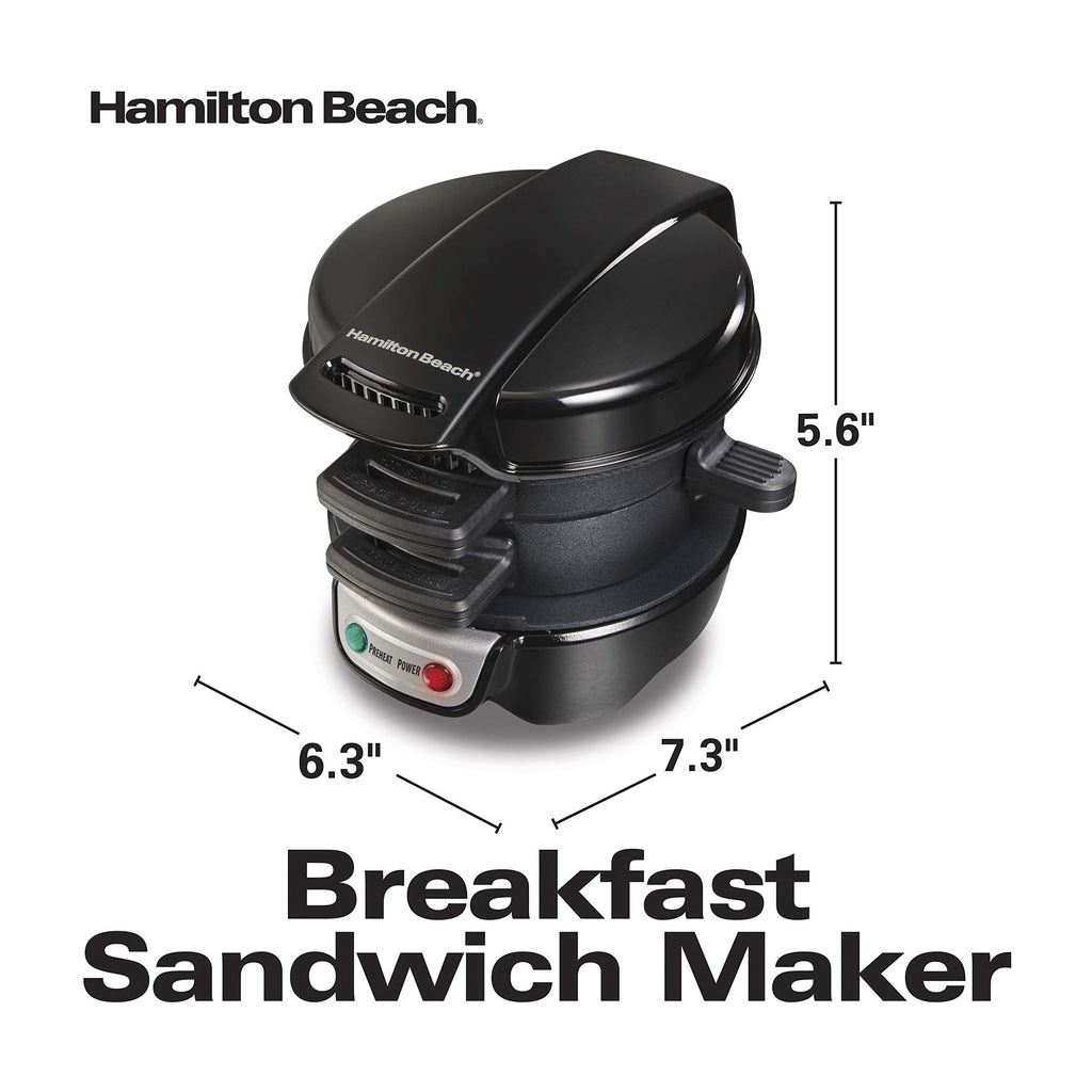 Hamilton Beach Breakfast Sandwich Maker with Egg Cooker Ring, Customize Ingredients, Perfect for English Muffins, Croissants, Mini Waffles, Perfect White Elephant Gifts, Black (25477)