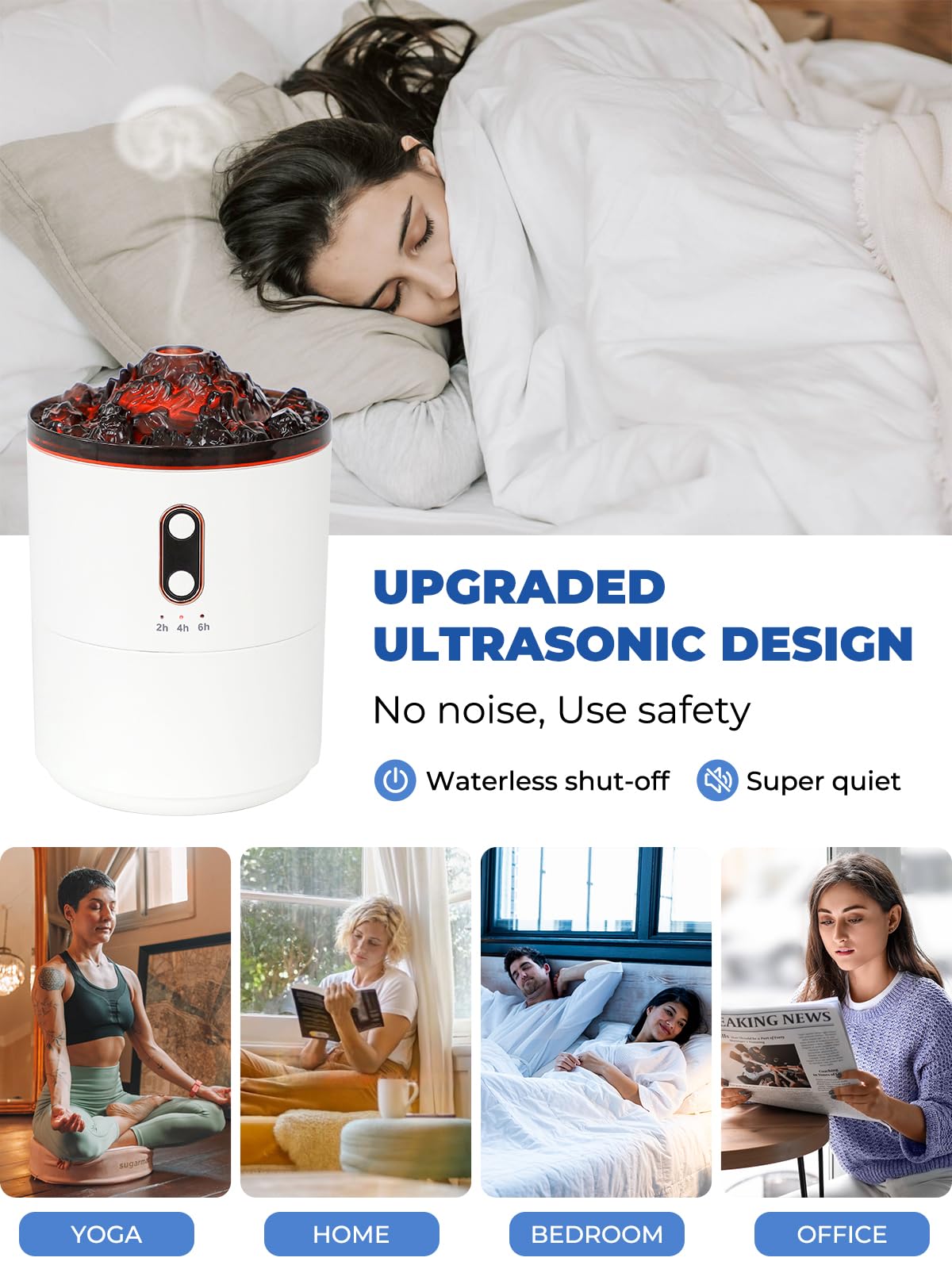 Volcano Humidifier Flame Aroma Diffuser, Personal Desktop Jellyfish Mist Flame Spray Humidifier for Bedroom Plants Office, Auto Shut-Off, 450ml, USB Power