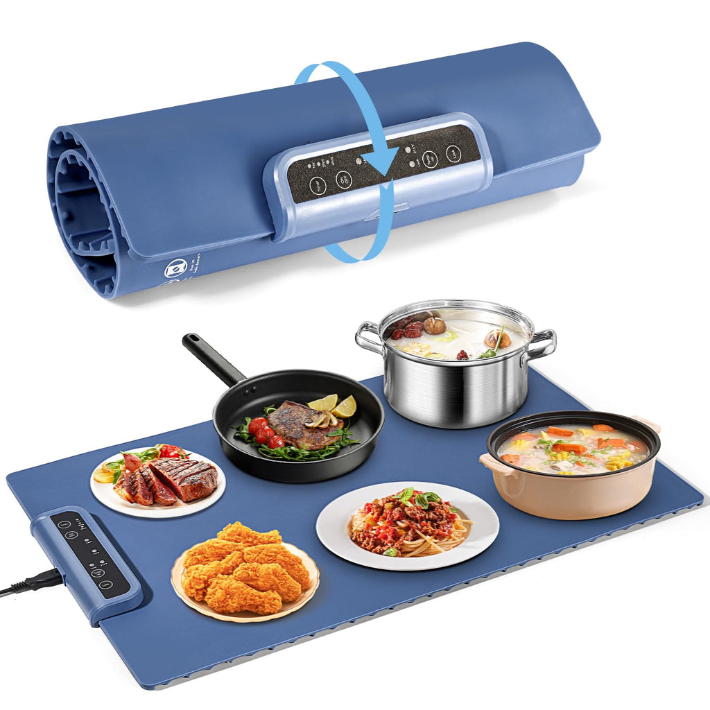 Food Warming Mat - Roll Up Portable Electric Warming Tray with 3 Temperature Settings, Silicone Heating Mat for Food, Food Warmers for Parties, Buffets Party, Travel, Daily Lives