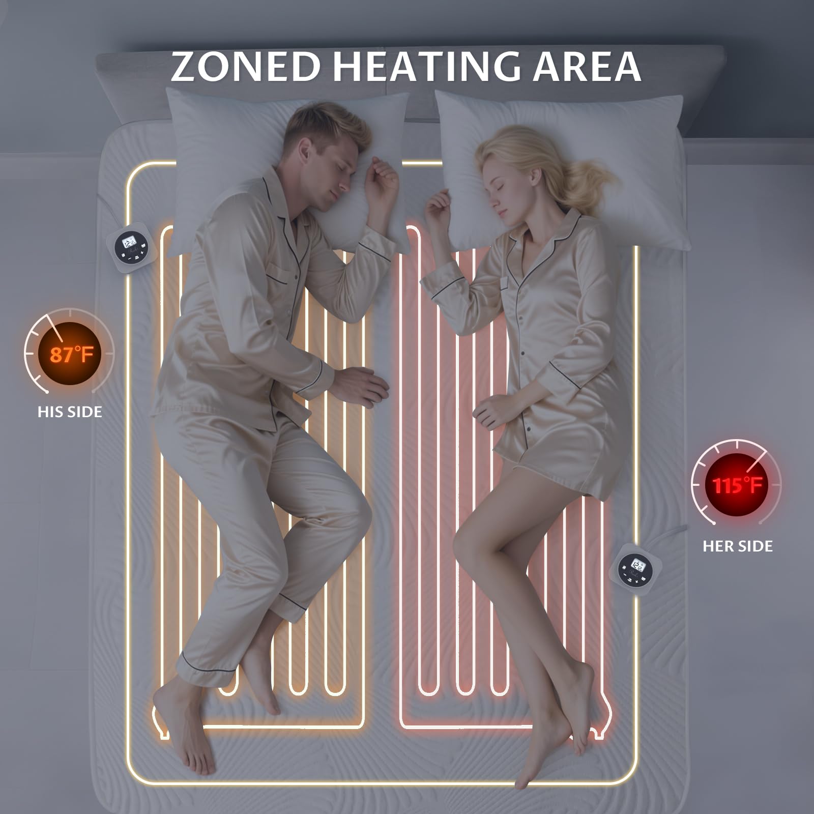 King Size Electric Heated Mattress Pad - Bed Warmer with Memory & Preheat Functions, 12 Heat Settings Dual Control for 1-12 Hours Auto Off, Lighted Button