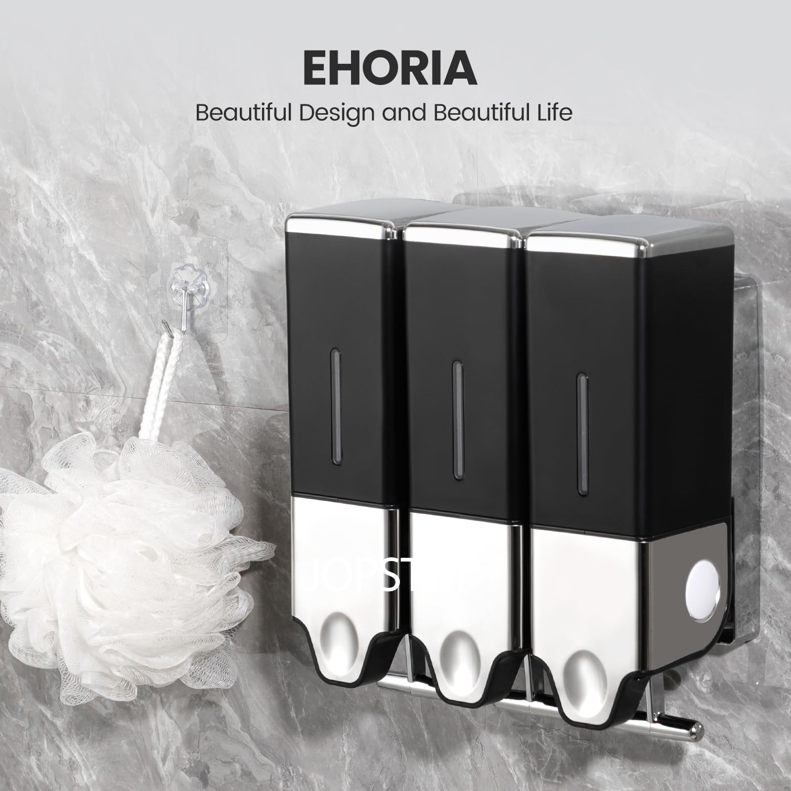 EHORIA 3-in-1 Quadrate Dispensers for The Shower,Shower soap Dispenser,Conditioner Dispenser, Shampoo Dispenser,No Drilled Wall Mounted Distributor,Hotel,Bathroom,Home