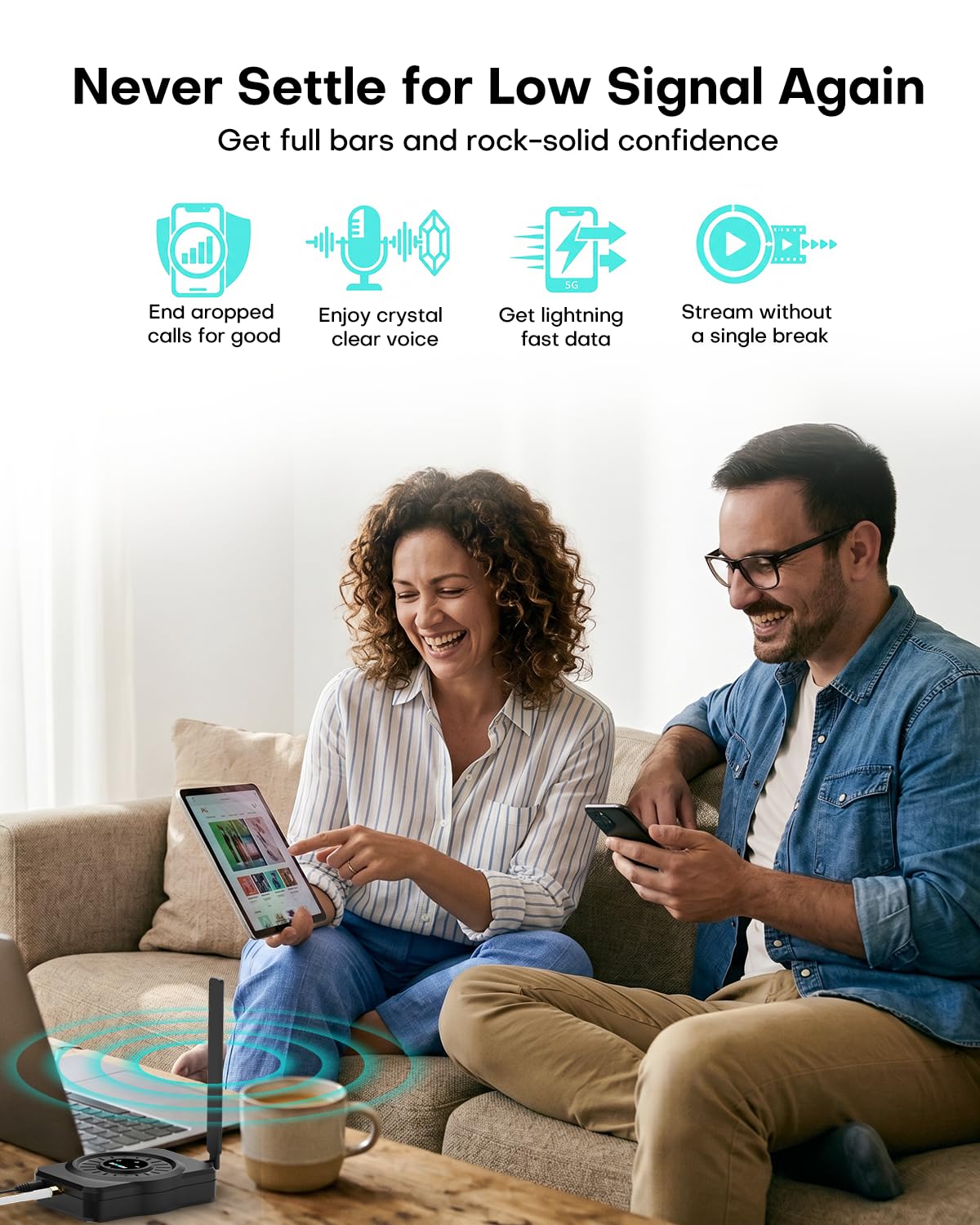 ZORIDA Cell Phone Signal Booster for All US Carriers, Boosts 5G 4G LTE 3G, Cell Phone Booster 72dB High Gain Antennas, Cellular Signal Booster Verizon, AT&T, T-Mobile, App Support FCC Approved 5S